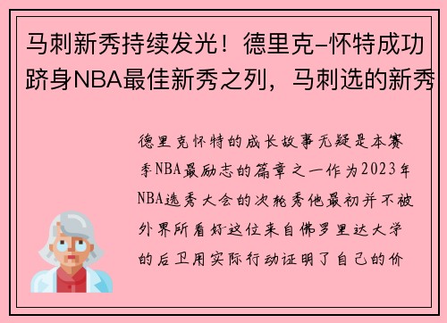 马刺新秀持续发光！德里克-怀特成功跻身NBA最佳新秀之列，马刺选的新秀